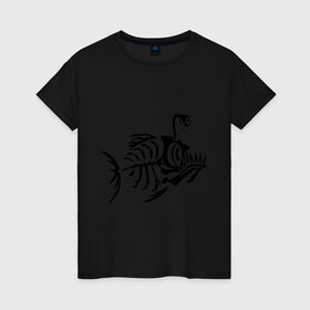 Женская футболка хлопок с принтом Скелет глубоководной рыбы в Белгороде, 100% хлопок | прямой крой, круглый вырез горловины, длина до линии бедер, слегка спущенное плечо | скелет