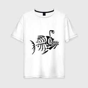 Женская футболка хлопок Oversize с принтом Скелет глубоководной рыбы в Белгороде, 100% хлопок | свободный крой, круглый ворот, спущенный рукав, длина до линии бедер
 | скелет
