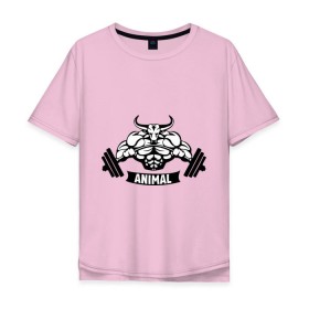 Мужская футболка хлопок Oversize с принтом Bodybuilder bull в Белгороде, 100% хлопок | свободный крой, круглый ворот, “спинка” длиннее передней части | animal