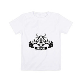Детская футболка хлопок с принтом Bodybuilder bull в Белгороде, 100% хлопок | круглый вырез горловины, полуприлегающий силуэт, длина до линии бедер | Тематика изображения на принте: animal