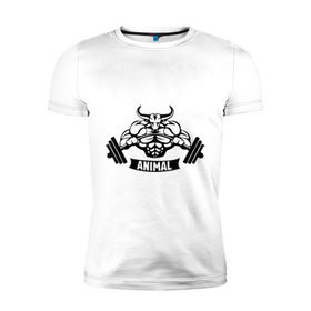Мужская футболка премиум с принтом Bodybuilder bull в Белгороде, 92% хлопок, 8% лайкра | приталенный силуэт, круглый вырез ворота, длина до линии бедра, короткий рукав | animal
