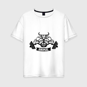Женская футболка хлопок Oversize с принтом Bodybuilder bull в Белгороде, 100% хлопок | свободный крой, круглый ворот, спущенный рукав, длина до линии бедер
 | animal
