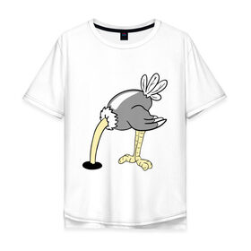 Мужская футболка хлопок Oversize с принтом Страус в Белгороде, 100% хлопок | свободный крой, круглый ворот, “спинка” длиннее передней части | пара | страус
