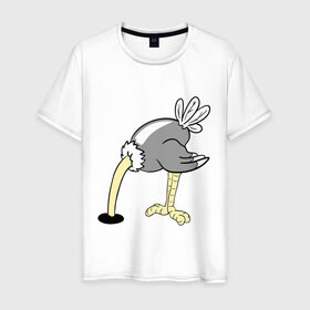 Мужская футболка хлопок с принтом Страус в Белгороде, 100% хлопок | прямой крой, круглый вырез горловины, длина до линии бедер, слегка спущенное плечо. | пара | страус