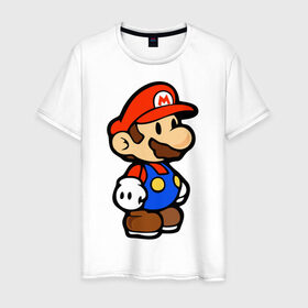 Мужская футболка хлопок с принтом Марио в Белгороде, 100% хлопок | прямой крой, круглый вырез горловины, длина до линии бедер, слегка спущенное плечо. | марио