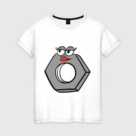 Женская футболка хлопок с принтом Гайка в Белгороде, 100% хлопок | прямой крой, круглый вырез горловины, длина до линии бедер, слегка спущенное плечо | гайка | любовь | пара