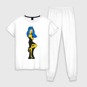 Женская пижама хлопок с принтом Миссис Симпсон в Белгороде, 100% хлопок | брюки и футболка прямого кроя, без карманов, на брюках мягкая резинка на поясе и по низу штанин | simpson | костюм | любовь | мардж | миссис симпсон | семья | симпсон