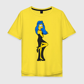 Мужская футболка хлопок Oversize с принтом Миссис Симпсон в Белгороде, 100% хлопок | свободный крой, круглый ворот, “спинка” длиннее передней части | Тематика изображения на принте: simpson | костюм | любовь | мардж | миссис симпсон | семья | симпсон