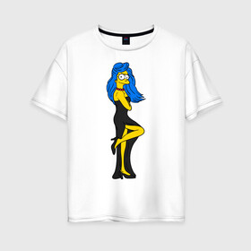 Женская футболка хлопок Oversize с принтом Миссис Симпсон в Белгороде, 100% хлопок | свободный крой, круглый ворот, спущенный рукав, длина до линии бедер
 | Тематика изображения на принте: simpson | костюм | любовь | мардж | миссис симпсон | семья | симпсон