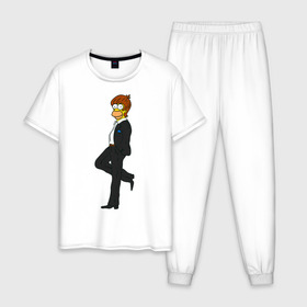 Мужская пижама хлопок с принтом Мистер Симпсон в Белгороде, 100% хлопок | брюки и футболка прямого кроя, без карманов, на брюках мягкая резинка на поясе и по низу штанин
 | Тематика изображения на принте: гомер