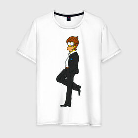 Мужская футболка хлопок с принтом Мистер Симпсон в Белгороде, 100% хлопок | прямой крой, круглый вырез горловины, длина до линии бедер, слегка спущенное плечо. | Тематика изображения на принте: гомер