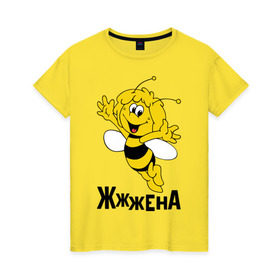 Женская футболка хлопок с принтом Жена в Белгороде, 100% хлопок | прямой крой, круглый вырез горловины, длина до линии бедер, слегка спущенное плечо | жена | любовь | майя | пчелка | семья