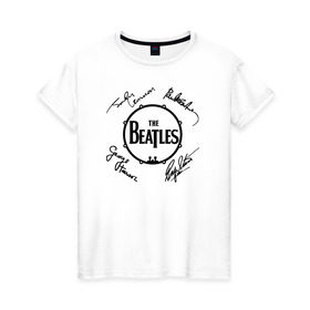 Женская футболка хлопок с принтом Beatles (автографы) в Белгороде, 100% хлопок | прямой крой, круглый вырез горловины, длина до линии бедер, слегка спущенное плечо | битлз