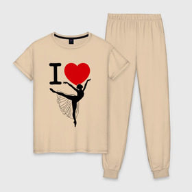 Женская пижама хлопок с принтом Я люблю балет в Белгороде, 100% хлопок | брюки и футболка прямого кроя, без карманов, на брюках мягкая резинка на поясе и по низу штанин | 