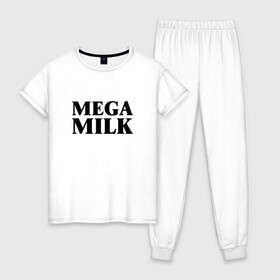 Женская пижама хлопок с принтом Mega milk в Белгороде, 100% хлопок | брюки и футболка прямого кроя, без карманов, на брюках мягкая резинка на поясе и по низу штанин | Тематика изображения на принте: 