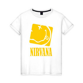 Женская футболка хлопок с принтом Nirvana в Белгороде, 100% хлопок | прямой крой, круглый вырез горловины, длина до линии бедер, слегка спущенное плечо | 