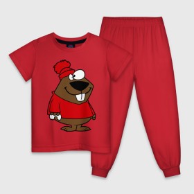 Детская пижама хлопок с принтом Бобер в Белгороде, 100% хлопок |  брюки и футболка прямого кроя, без карманов, на брюках мягкая резинка на поясе и по низу штанин
 | бобер | бобр
