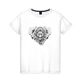 Женская футболка хлопок с принтом Ловец снов (волк) в Белгороде, 100% хлопок | прямой крой, круглый вырез горловины, длина до линии бедер, слегка спущенное плечо | 
