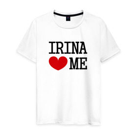 Мужская футболка хлопок с принтом Ирина любит меня в Белгороде, 100% хлопок | прямой крой, круглый вырез горловины, длина до линии бедер, слегка спущенное плечо. | Тематика изображения на принте: 