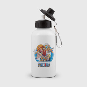 Бутылка спортивная с принтом One Piece в Белгороде, металл | емкость — 500 мл, в комплекте две пластиковые крышки и карабин для крепления | 