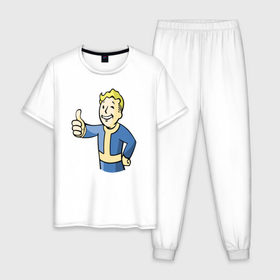 Мужская пижама хлопок с принтом Fallout vault boy в Белгороде, 100% хлопок | брюки и футболка прямого кроя, без карманов, на брюках мягкая резинка на поясе и по низу штанин
 | Тематика изображения на принте: 