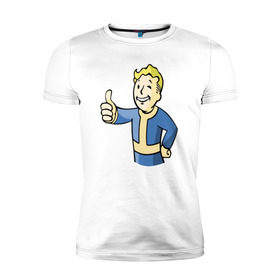 Мужская футболка премиум с принтом Fallout vault boy в Белгороде, 92% хлопок, 8% лайкра | приталенный силуэт, круглый вырез ворота, длина до линии бедра, короткий рукав | Тематика изображения на принте: 