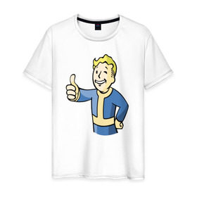 Мужская футболка хлопок с принтом Fallout vault boy в Белгороде, 100% хлопок | прямой крой, круглый вырез горловины, длина до линии бедер, слегка спущенное плечо. | 