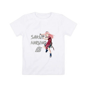 Детская футболка хлопок с принтом Сакура Харуно в Белгороде, 100% хлопок | круглый вырез горловины, полуприлегающий силуэт, длина до линии бедер | Тематика изображения на принте: sakura | дзютсу | сакура
