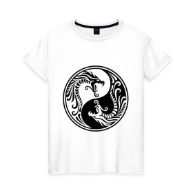 Женская футболка хлопок с принтом Два дракона Инь Янь в Белгороде, 100% хлопок | прямой крой, круглый вырез горловины, длина до линии бедер, слегка спущенное плечо | дракон | инь | ян