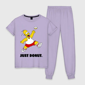 Женская пижама хлопок с принтом Гомер Симпсон - Только пончик в Белгороде, 100% хлопок | брюки и футболка прямого кроя, без карманов, на брюках мягкая резинка на поясе и по низу штанин | гомер