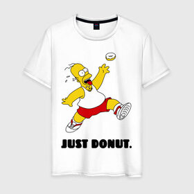 Мужская футболка хлопок с принтом Гомер Симпсон - Только пончик в Белгороде, 100% хлопок | прямой крой, круглый вырез горловины, длина до линии бедер, слегка спущенное плечо. | гомер