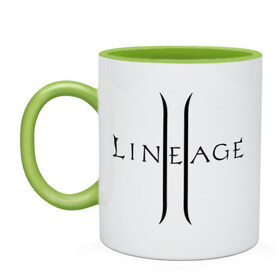 Кружка двухцветная с принтом Lineage logo в Белгороде, керамика | объем — 330 мл, диаметр — 80 мм. Цветная ручка и кайма сверху, в некоторых цветах — вся внутренняя часть | lineage | logo | игра | логотип