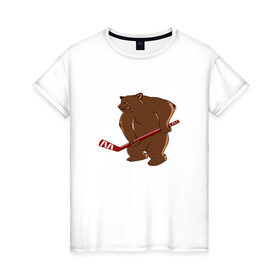 Женская футболка хлопок с принтом медведь-спортсмен в Белгороде, 100% хлопок | прямой крой, круглый вырез горловины, длина до линии бедер, слегка спущенное плечо | 