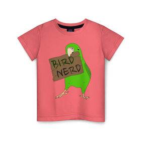 Детская футболка хлопок с принтом Bird Nerd в Белгороде, 100% хлопок | круглый вырез горловины, полуприлегающий силуэт, длина до линии бедер | bird nerd | myparrots | зеленый | клюв | нерд | попугай | птицы | птичник