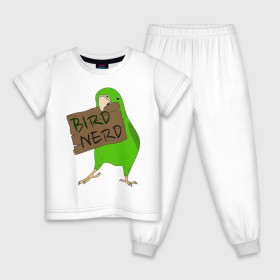 Детская пижама хлопок с принтом Bird Nerd в Белгороде, 100% хлопок |  брюки и футболка прямого кроя, без карманов, на брюках мягкая резинка на поясе и по низу штанин
 | bird nerd | myparrots | зеленый | клюв | нерд | попугай | птицы | птичник