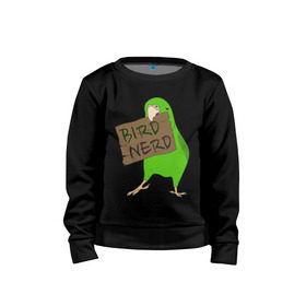 Детский свитшот хлопок с принтом Bird Nerd в Белгороде, 100% хлопок | круглый вырез горловины, эластичные манжеты, пояс и воротник | bird nerd | myparrots | зеленый | клюв | нерд | попугай | птицы | птичник