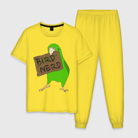Мужская пижама хлопок с принтом Bird Nerd в Белгороде, 100% хлопок | брюки и футболка прямого кроя, без карманов, на брюках мягкая резинка на поясе и по низу штанин
 | bird nerd | myparrots | зеленый | клюв | нерд | попугай | птицы | птичник