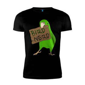 Мужская футболка премиум с принтом Bird Nerd в Белгороде, 92% хлопок, 8% лайкра | приталенный силуэт, круглый вырез ворота, длина до линии бедра, короткий рукав | bird nerd | myparrots | зеленый | клюв | нерд | попугай | птицы | птичник