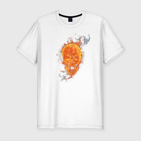 Мужская футболка премиум с принтом Огненный череп в Белгороде, 92% хлопок, 8% лайкра | приталенный силуэт, круглый вырез ворота, длина до линии бедра, короткий рукав | Тематика изображения на принте: 