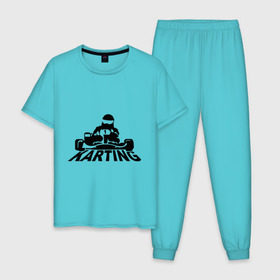 Мужская пижама хлопок с принтом Картинг в Белгороде, 100% хлопок | брюки и футболка прямого кроя, без карманов, на брюках мягкая резинка на поясе и по низу штанин
 | дрифт