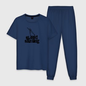 Мужская пижама хлопок с принтом конькобежец в Белгороде, 100% хлопок | брюки и футболка прямого кроя, без карманов, на брюках мягкая резинка на поясе и по низу штанин
 | Тематика изображения на принте: @