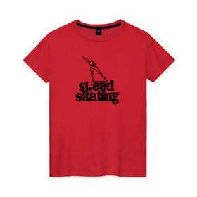 Женская футболка хлопок с принтом конькобежец в Белгороде, 100% хлопок | прямой крой, круглый вырез горловины, длина до линии бедер, слегка спущенное плечо | @