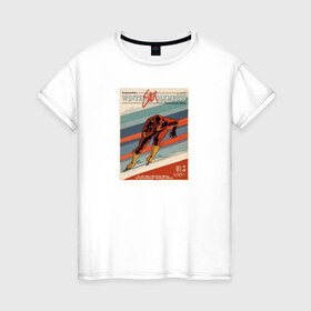 Женская футболка хлопок с принтом конькобежец в Белгороде, 100% хлопок | прямой крой, круглый вырез горловины, длина до линии бедер, слегка спущенное плечо | 