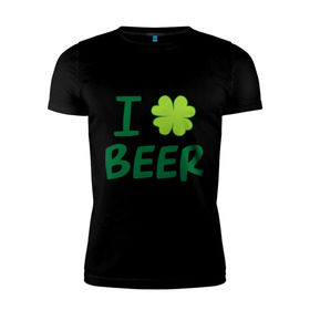 Мужская футболка премиум с принтом Love beer в Белгороде, 92% хлопок, 8% лайкра | приталенный силуэт, круглый вырез ворота, длина до линии бедра, короткий рукав | Тематика изображения на принте: beer | love | ирландия | клевер | патрик | праздник | святой