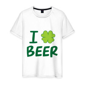Мужская футболка хлопок с принтом Love beer в Белгороде, 100% хлопок | прямой крой, круглый вырез горловины, длина до линии бедер, слегка спущенное плечо. | beer | love | ирландия | клевер | патрик | праздник | святой