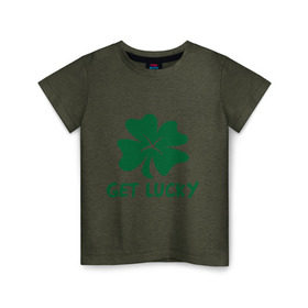Детская футболка хлопок с принтом Get lucky в Белгороде, 100% хлопок | круглый вырез горловины, полуприлегающий силуэт, длина до линии бедер | Тематика изображения на принте: get lucky | ирландия | клевер | патрик | святой