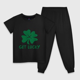 Детская пижама хлопок с принтом Get lucky в Белгороде, 100% хлопок |  брюки и футболка прямого кроя, без карманов, на брюках мягкая резинка на поясе и по низу штанин
 | Тематика изображения на принте: get lucky | ирландия | клевер | патрик | святой