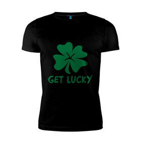 Мужская футболка премиум с принтом Get lucky в Белгороде, 92% хлопок, 8% лайкра | приталенный силуэт, круглый вырез ворота, длина до линии бедра, короткий рукав | get lucky | ирландия | клевер | патрик | святой