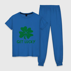 Женская пижама хлопок с принтом Get lucky в Белгороде, 100% хлопок | брюки и футболка прямого кроя, без карманов, на брюках мягкая резинка на поясе и по низу штанин | get lucky | ирландия | клевер | патрик | святой