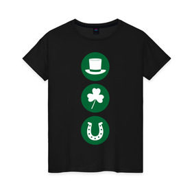 Женская футболка хлопок с принтом День святого Патрика в Белгороде, 100% хлопок | прямой крой, круглый вырез горловины, длина до линии бедер, слегка спущенное плечо | ирландия | клевер | патрик | подкова | святой | шляпа